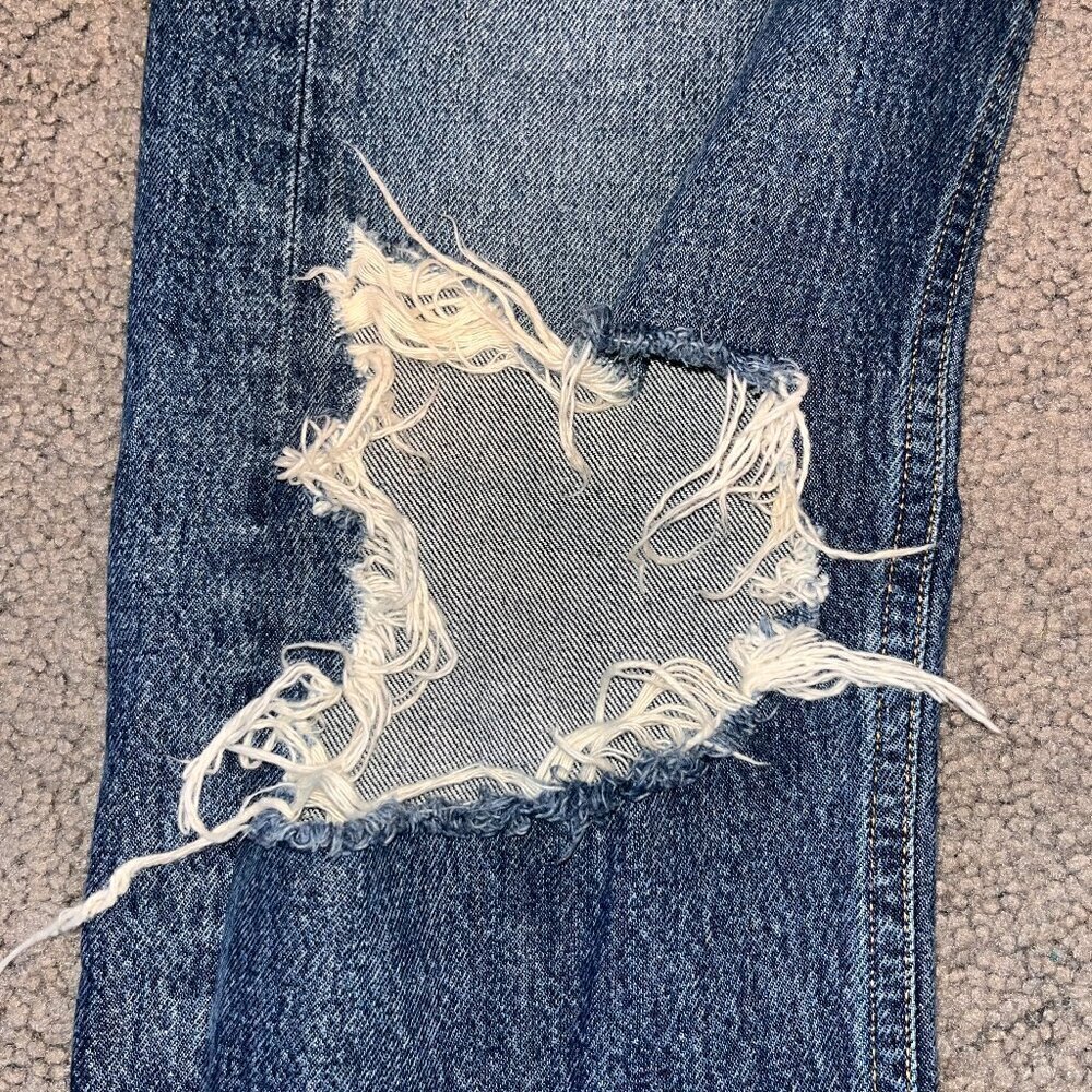 AGOLDE LOS ANGELES PREMIUM PINCH WAIST MADE IN USA DISTRESSED BLOWN KNEE JEANS - Picture 4 of 16